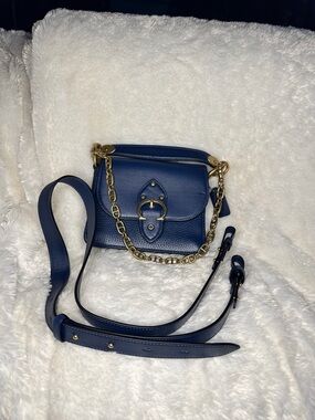 Coach Navy Leather Crossbody with Gold Chain Detail
